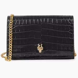 Small Skull Crocodile-Embossed Leather Crossbody Bag